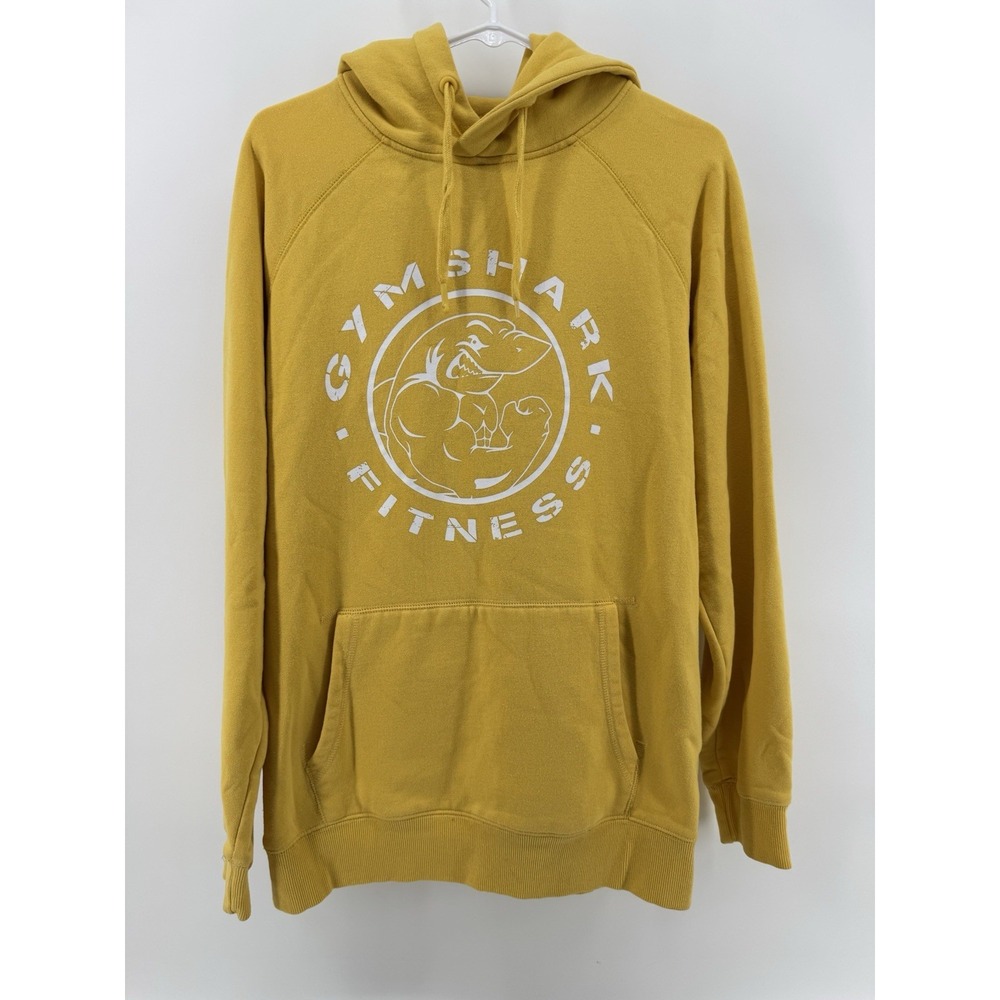 Men Gymshark Hoodie Yellow Pullover Sweatshirt Spellout Fitness Sz M